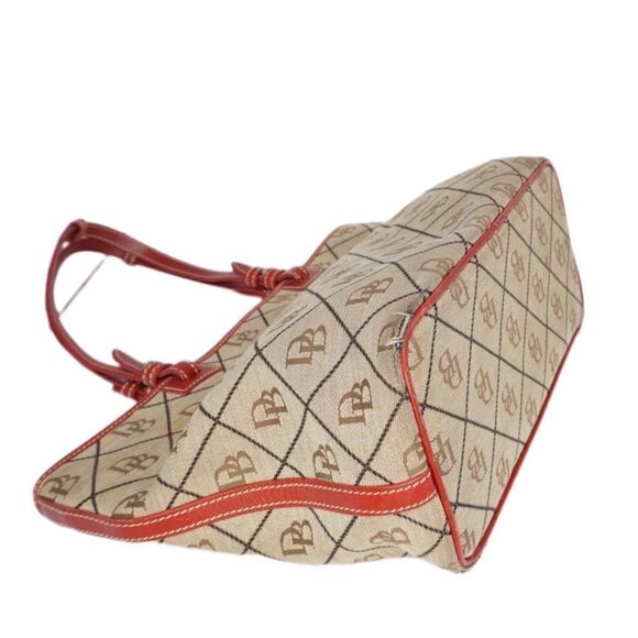 Dooney & Bourke Canvas Monogram Logo Tote with Red Leather Trim - Picture 3 of 12